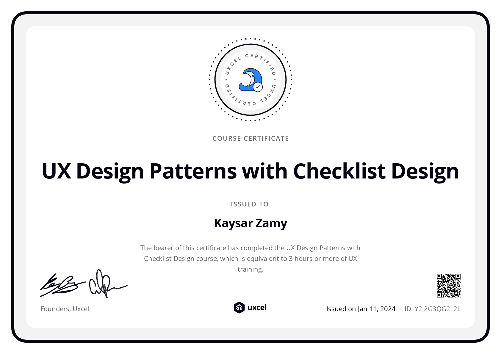 Kaysar Zamy's certificate